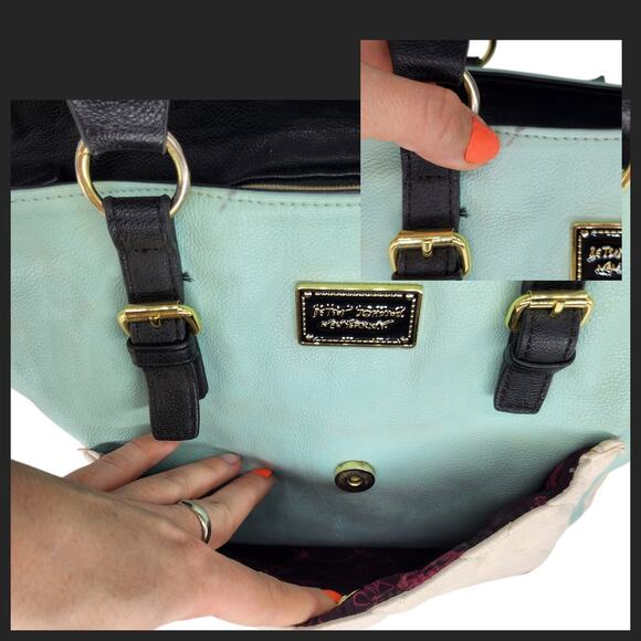 Betsey Johnson Purse Handbag Blue White Quilted Hearts Large Y2k 2000s Black - Picture 5 of 13